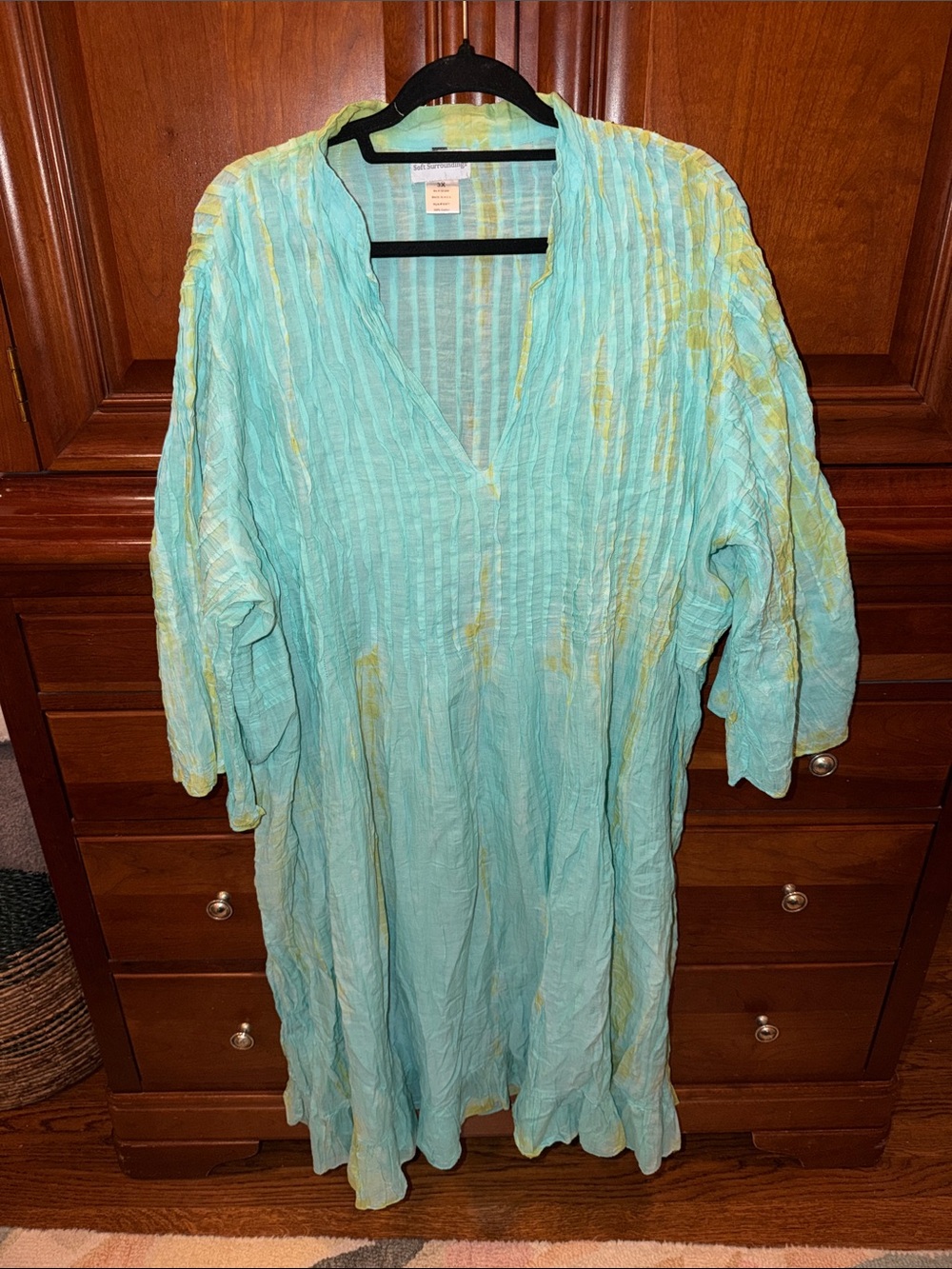 Soft Surroundings Aqua Tunic Coverup with Yellow Accents
